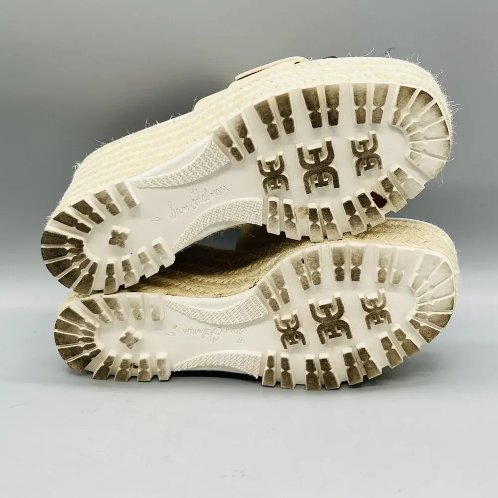 Sam Edelman Sandals Womens 7 Beige Leather Livi Espadrille Buckle Wedge Shoes